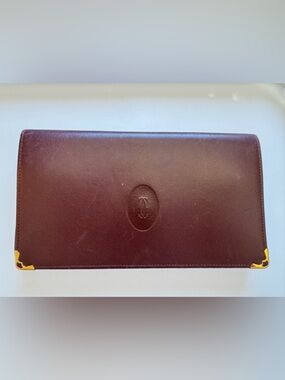 Cartier Vintage Leather Clutch/Long wallet with Gold Corner Accents and kisslock